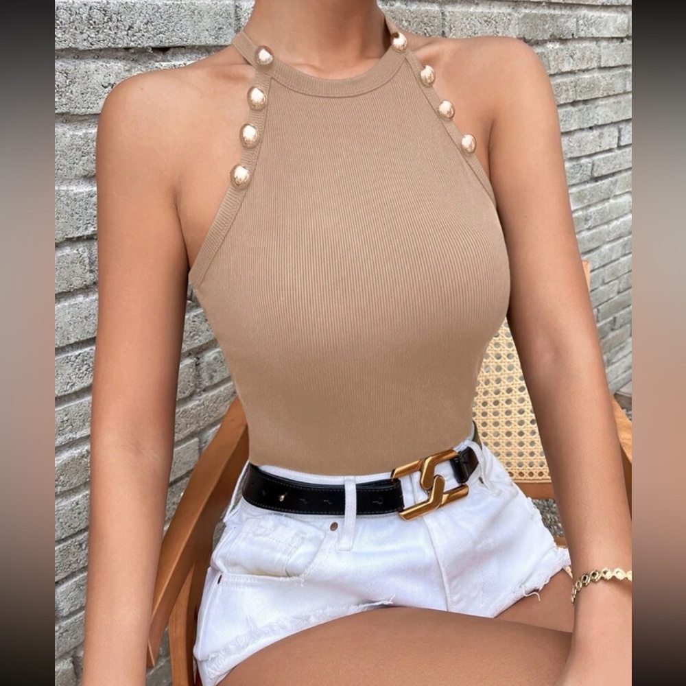 Button Detail Halter Top ❤️